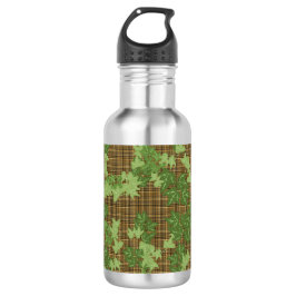 緑色のツタを金ゴールドの黒い茶色の格子縞 ウォーターボトル