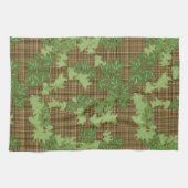 緑色のツタを金ゴールドの黒い茶色の格子縞 キッチンタオル (横)