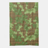 緑色のツタを金ゴールドの黒い茶色の格子縞 キッチンタオル (縦)