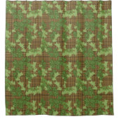 緑色のツタを金ゴールドの黒い茶色の格子縞 シャワーカーテン (正面)