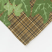 緑色のツタを金ゴールドの黒い茶色の格子縞 フリースブランケット (角)