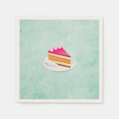 緑色のテクスチャ上のケーキのスライスヴィンテージ スタンダードカクテルナプキン (正面)