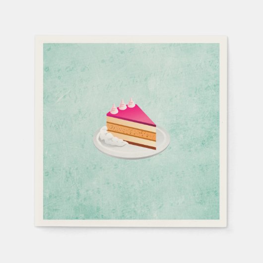 緑色のテクスチャ上のケーキのスライスヴィンテージ スタンダードカクテルナプキン (正面)