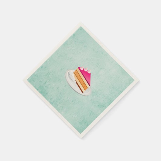緑色のテクスチャ上のケーキのスライスヴィンテージ スタンダードカクテルナプキン (角)