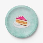 緑色のテクスチャ上のケーキのスライスヴィンテージ ペーパープレート (正面)