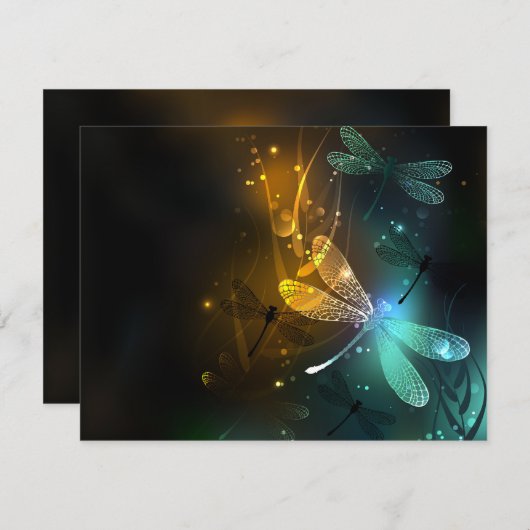 緑色のトンボ飛行 エンクロージャーカード (正面/裏面)