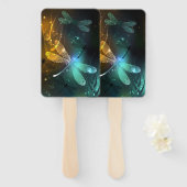 緑色のトンボ飛行 ハンドファン (正面&裏面)