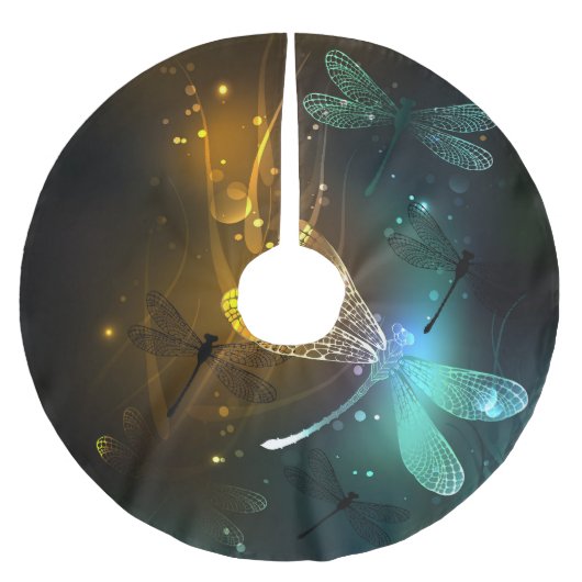 緑色のトンボ飛行 ブラッシュドポリエステルツリースカート (正面)