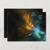 緑色のトンボ飛行 ポストカード (正面/裏面)