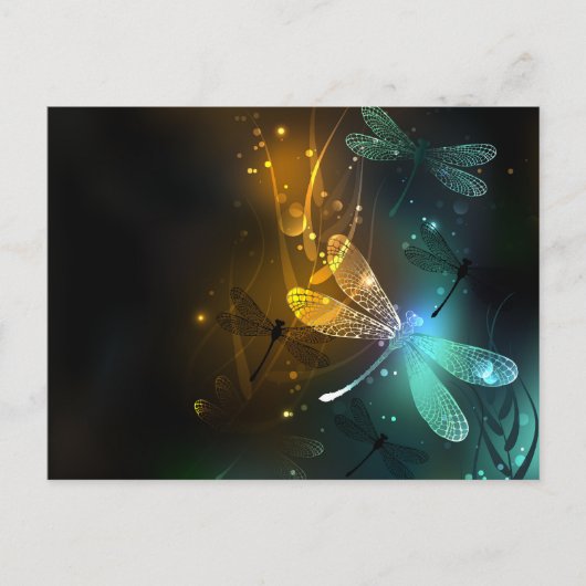 緑色のトンボ飛行 ポストカード (正面)
