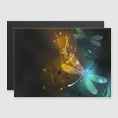 緑色のトンボ飛行 マグネット招待状 (正面/裏面)