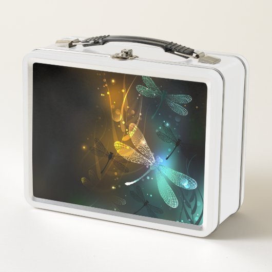 緑色のトンボ飛行 メタルランチボックス (正面)