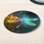 緑色のトンボ飛行 ラウンドペーパーコースター (アングル)