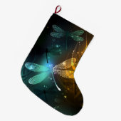 緑色のトンボ飛行 ラージクリスマスストッキング (正面 (吊り時))