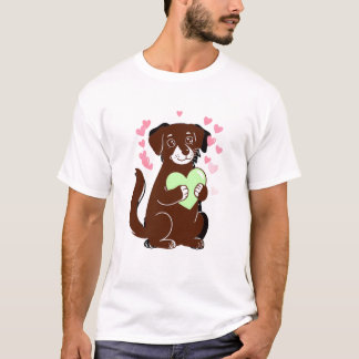緑色のハートを持つ犬 Tシャツ