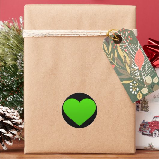 緑色のハート ラウンドシール (クリスマス)