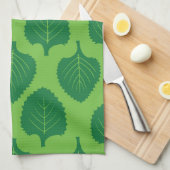 緑色のハーブリーフパターン キッチンタオル (四つ折り)