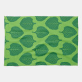 緑色のハーブリーフパターン キッチンタオル (横)