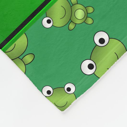 緑色のパーソナライズされたカエルの名前 フリースブランケット (角)
