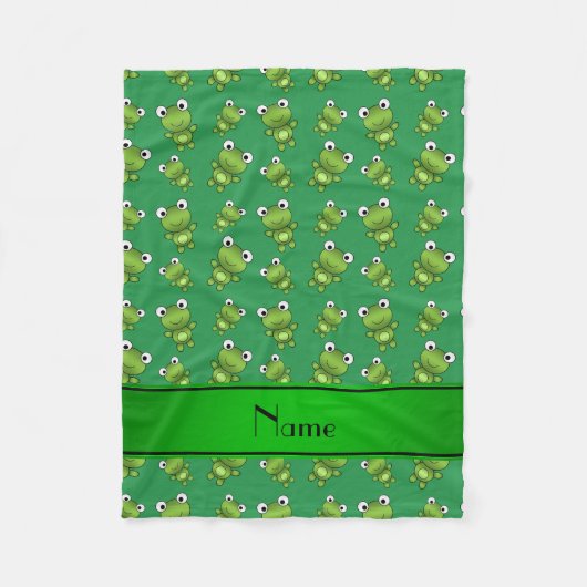 緑色のパーソナライズされたカエルの名前 フリースブランケット (正面)