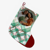 緑色のパーソナライズされたギンガ ラージクリスマスストッキング (正面 (吊り時))