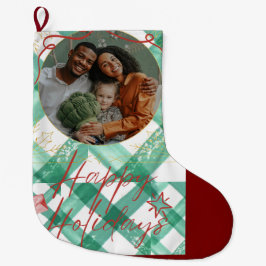 緑色のパーソナライズされたギンガ ラージクリスマスストッキング