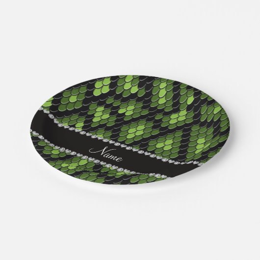 緑色のパーソナライズされたヘビの肌の模様 ペーパープレート (アングル)
