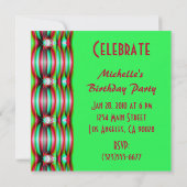 緑色のピンクのフラクタル 招待状 (裏面)