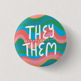 緑色のピンク色カラフルの手書き文字 缶バッジ