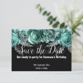 緑色のフローラは日付を保存する黒いRSVPカード 出欠カード (スタンド正面)