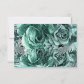 緑色のフローラは日付を保存する黒いRSVPカード 出欠カード (裏面)