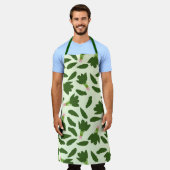 緑色のホウレンソウ葉のパターン エプロン (着用した状態)