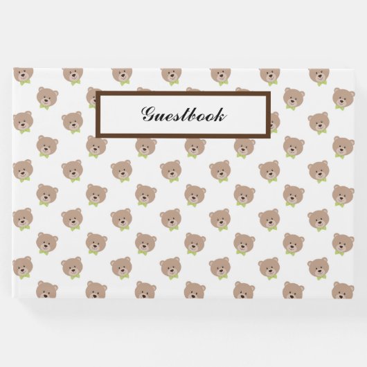 緑色のボウタイを持つ可愛いテディベア顔 ゲストブック (正面)