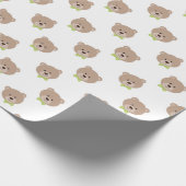 緑色のボウタイを持つ可愛いテディベア ラッピングペーパー (角)