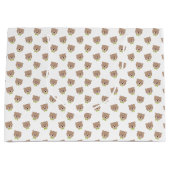 緑色のボウタイ付きテディベア顔付きタン ラージペーパーバッグ (正面)