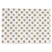 緑色のボウタイ付きテディベア顔付きタン ラージペーパーバッグ (裏面)