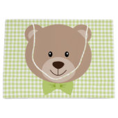 緑色のボウタイ&ギンガムプレイド付きタンテディベア ラージペーパーバッグ (正面)