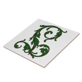 緑色のモノグラムタイルのリーフ文字L タイル (側面)