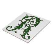 緑色のモノグラムタイルのリーフ文字R タイル (側面)