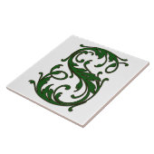 緑色のモノグラムタイルのリーフ文字S タイル (側面)