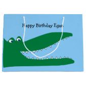 緑色のワニ（背景が青） ラージペーパーバッグ (正面)