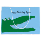 緑色のワニ（背景が青） ラージペーパーバッグ (裏面)