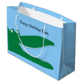 緑色のワニ（背景が青） ラージペーパーバッグ (裏面アングル)