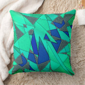 緑色の三角形の切り出しで粗い青い部分 クッション (ブランケット)