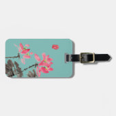 緑色の中国のフリーハンドウォーターカラーロータスフラワー ラゲッジタグ (正面横)