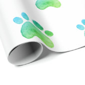 緑色の前足が猫の犬の水の色の足跡をプリント ラッピングペーパー (ロールコーナー)