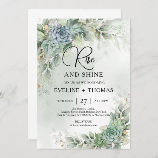 緑色の多肉種ユーカリ葉の果実は輝く 招待状 (正面/裏面)