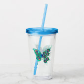 緑色の孔雀の羽を持つ蝶 アクリルタンブラー (裏面)