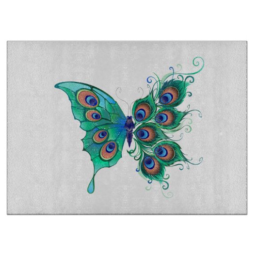 緑色の孔雀の羽を持つ蝶 カッティングボード (正面)