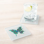 緑色の孔雀の羽を持つ蝶 ガラスコースター (アングル)